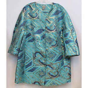 Chico's Mosaic Long Jacket sz 3 Teal Gold Teal Gold Mediterranean Party Dress